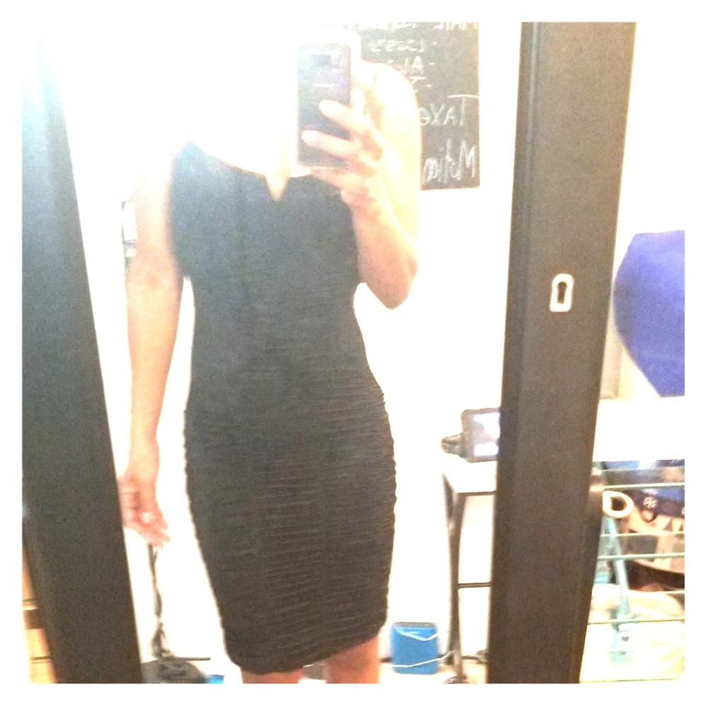 SOLD BEBE BRAND Bunched Bombshell Black Dress